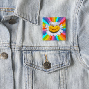 Chapa Cuadrada Feliz Manzanilla Radiante Poder Floral Sonrisa