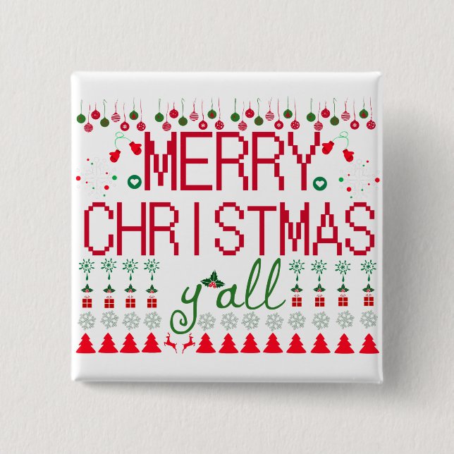 Chapa Cuadrada Feliz Navidad a todos, suéter feo (Anverso)