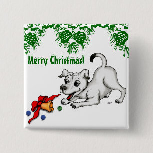 Chapa Cuadrada ¡Feliz Navidad! Cachorro con bell y ball