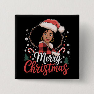 Chapa Cuadrada Feliz Navidad Chica Africana Negra Sombrero de San