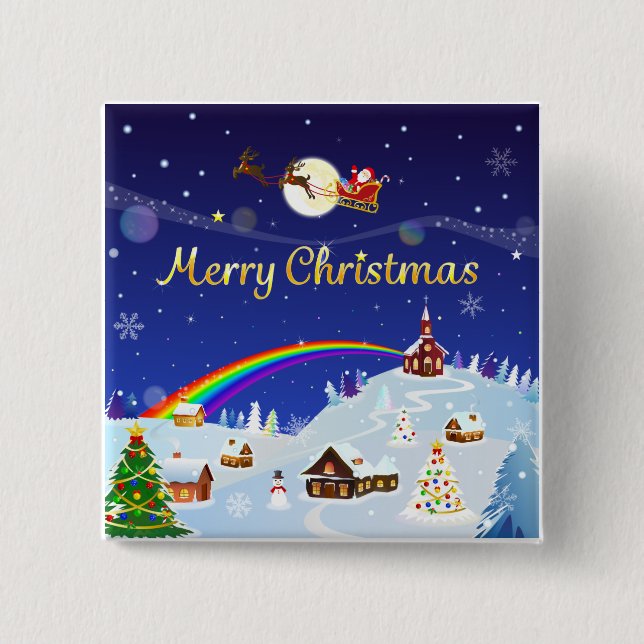 Chapa Cuadrada Feliz Navidad en plena luna (Anverso)