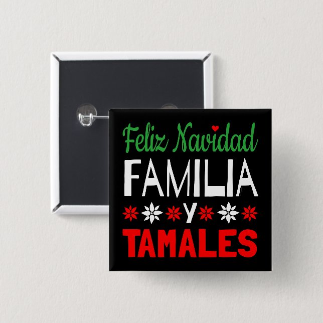 Chapa Cuadrada Feliz Navidad Familia y Tamales (Anverso y reverso)