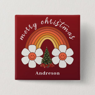 Chapa Cuadrada Feliz Navidad festivo Arcoiris Personalizado