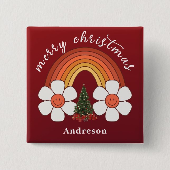 Chapa Cuadrada Feliz Navidad festivo Arcoiris Personalizado (Anverso)