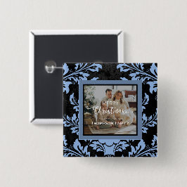 Chapa Cuadrada Feliz Navidad foto personalizada azul
