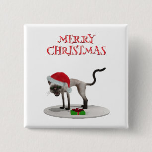 Chapa Cuadrada Feliz Navidad. Gato con sombrero de Santa