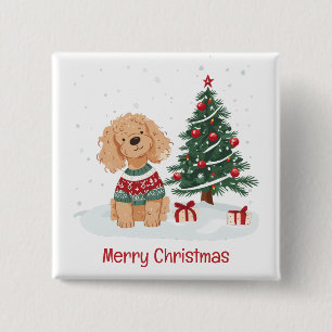 Chapa Cuadrada Feliz Navidad Goldendoodle Dog
