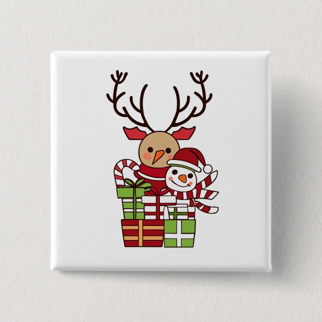 Chapa Cuadrada Feliz Navidad lindo personalizado reno regalo de m (Anverso)