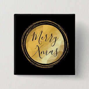 Chapa Cuadrada Feliz Navidad negro y dorado brillante