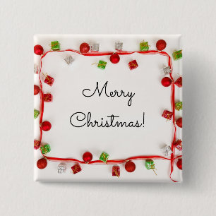 Chapa Cuadrada Feliz Navidad: Ornamentos rojos y verdes