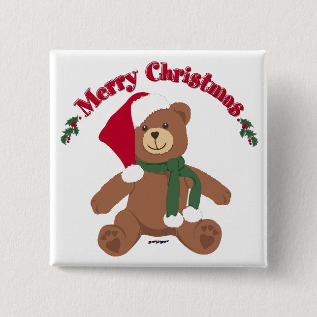 Chapa Cuadrada Feliz Navidad Oso de Peluche (Anverso)