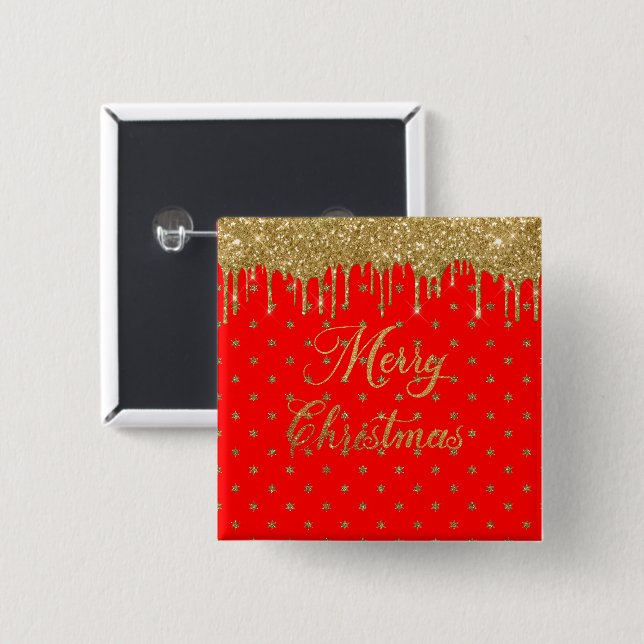 Chapa Cuadrada Feliz Navidad - purpurina rojo (Anverso y reverso)