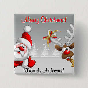 Chapa Cuadrada Feliz Navidad Santa & Reno personalizados