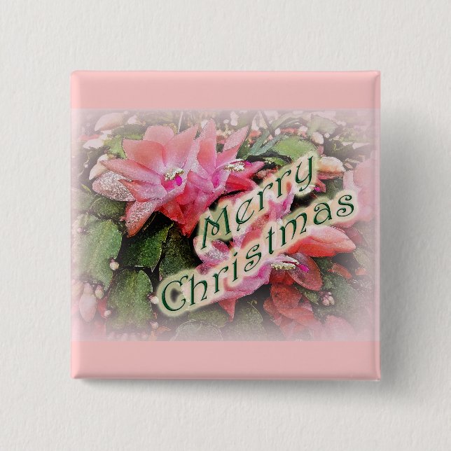 Chapa Cuadrada Feliz Navidades navideños Cactus Flowers (Anverso)