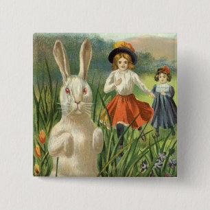 Chapa Cuadrada Feliz Pascua Conejo de Pascua Vintage y Niños