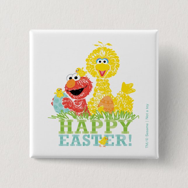 Chapa Cuadrada Feliz Pascua de Elmo y Big Bird (Anverso)