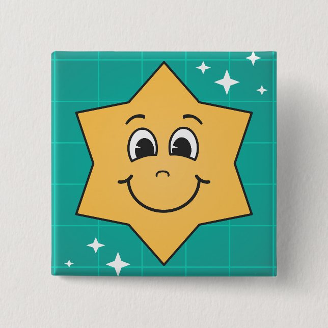 Chapa Cuadrada Feliz sonrisa de estrella personalizado, diseño de (Anverso)