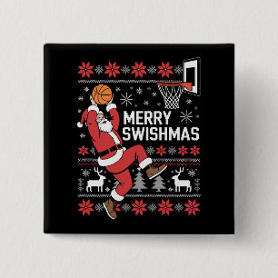 Chapa Cuadrada Feliz Swishmas Baloncesto Feo Navidad Xmas 