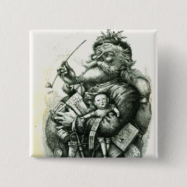 Chapa Cuadrada Feliz viejo Papá Noel (Anverso)