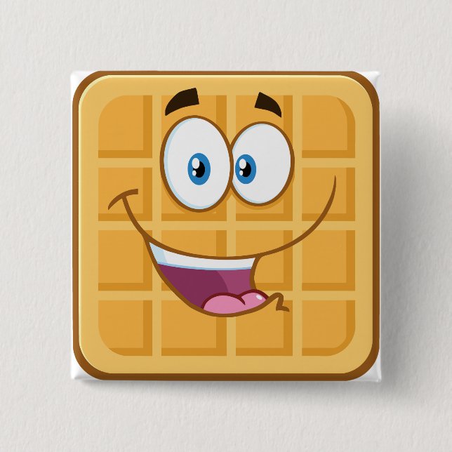Chapa Cuadrada Feliz Waffle Kawaii Sonriente Desayuno Comida (Anverso)