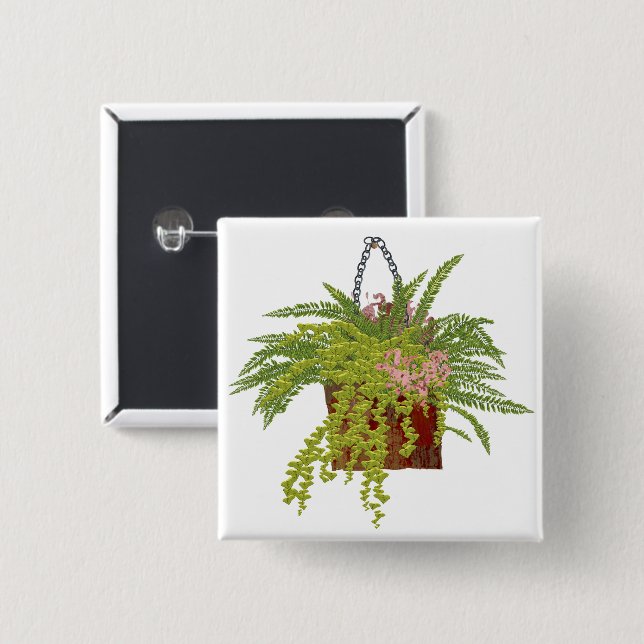 Chapa Cuadrada Fern Ivy Hanging Plant Botanical Illustration Art (Anverso y reverso)