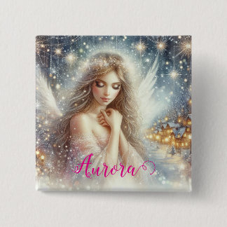 Chapa Cuadrada Festive Girly Watercolor Ethereal Frost Snow Angel