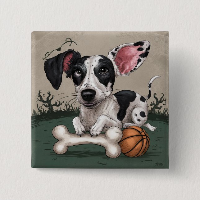 Chapa Cuadrada Festividad en la reunión de Halloween: Perro visto (Anverso)