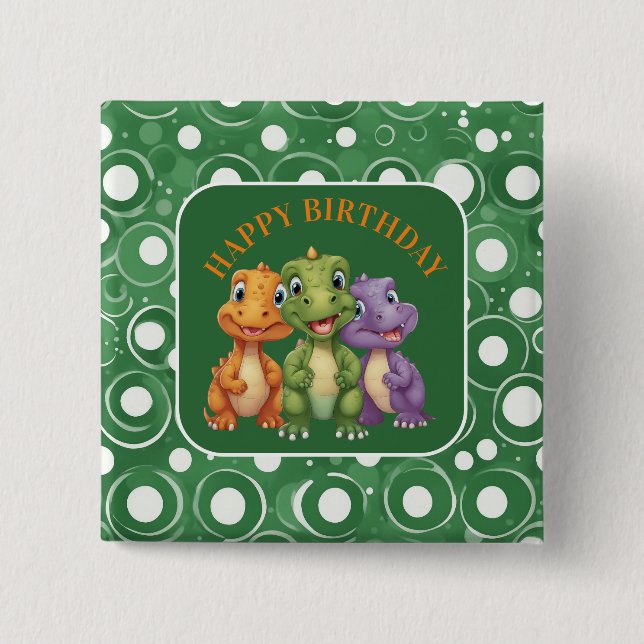 Chapa Cuadrada Fiesta de adorable bebé dinosaurio (Anverso)