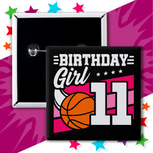 Chapa Cuadrada fiesta de baloncesto de 11 años Chica de cumpleaño