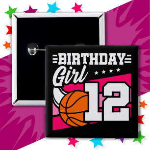 Chapa Cuadrada fiesta de baloncesto de 12 años Chica de cumpleaño