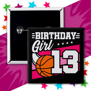 Chapa Cuadrada fiesta de baloncesto de 13 años, Chica de cumpleañ