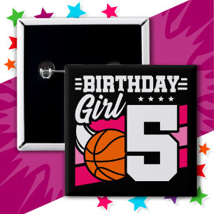 Chapa Cuadrada fiesta de baloncesto de 5 años Chica de cumpleaños