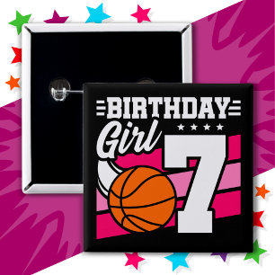 Chapa Cuadrada fiesta de baloncesto de 7 años Chica de cumpleaños