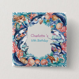 Chapa Cuadrada fiesta de cumpleaños de ballena de tiburón de sire