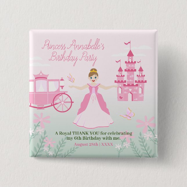 Chapa Cuadrada Fiesta de cumpleaños de la princesa rosa Fantasy (Anverso)
