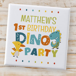Chapa Cuadrada fiesta de cumpleaños de un niño de dinosaurio chin