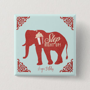 Chapa Cuadrada Fiesta de cumpleaños del elefante Popcorn Retro Ci