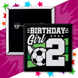 Chapa Cuadrada fiesta de fútbol de 2 años Chica de segundo cumple