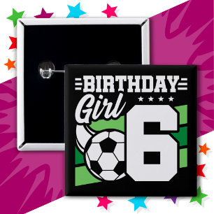 Chapa Cuadrada fiesta de fútbol de 6 años Chica de sexto cumpleañ