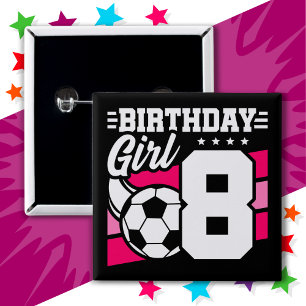 Chapa Cuadrada fiesta de fútbol de 8 años Chica de cumpleaños