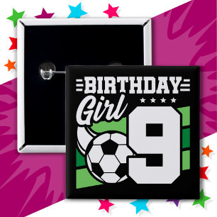 Chapa Cuadrada fiesta de fútbol de 9 años Chica de cumpleaños 9