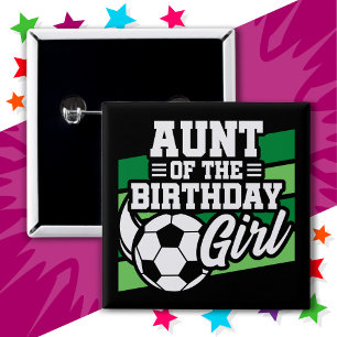 Chapa Cuadrada Fiesta de fútbol infantil con Chica de cumpleaños
