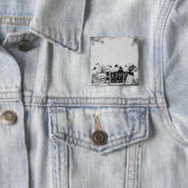 Chapa Cuadrada Fiesta de Halloween Black and White Happy