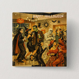 Chapa Cuadrada Fiesta de Martini de Halloween Retro de la Mitad d