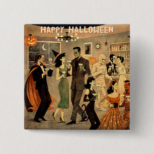 Chapa Cuadrada Fiesta de Martini de Halloween Retro de Mediados d