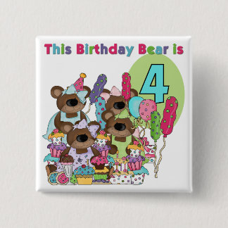 Chapa Cuadrada Fiesta de Oso de Teddy 4er cumpleaños camisetas y 
