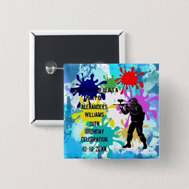 Chapa Cuadrada Fiesta de Paintball (Anverso y reverso)