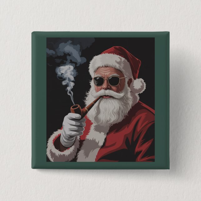 Chapa Cuadrada Fiesta de Santa fumando divertida Navidad vacacion (Anverso)