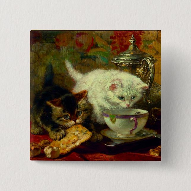 Chapa Cuadrada Fiesta del Té de Gatitos (Anverso)