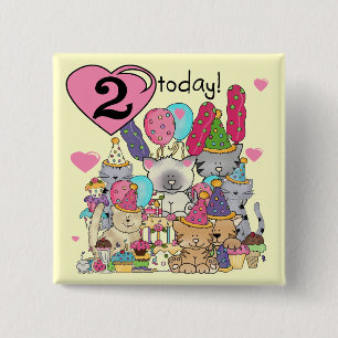 Chapa Cuadrada Fiesta Kittens Camisetas y Regalos de 2º Cumpleaño